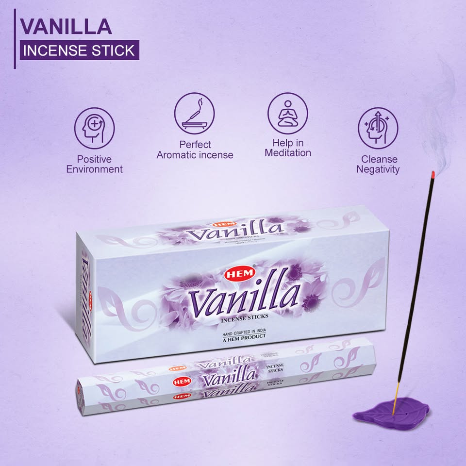 HEM Vanilla Incense Sticks - Pack of 6 (20 Sticks Each)